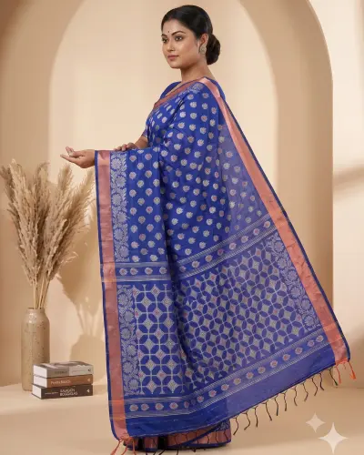 Handloom Lotus Blue Saree