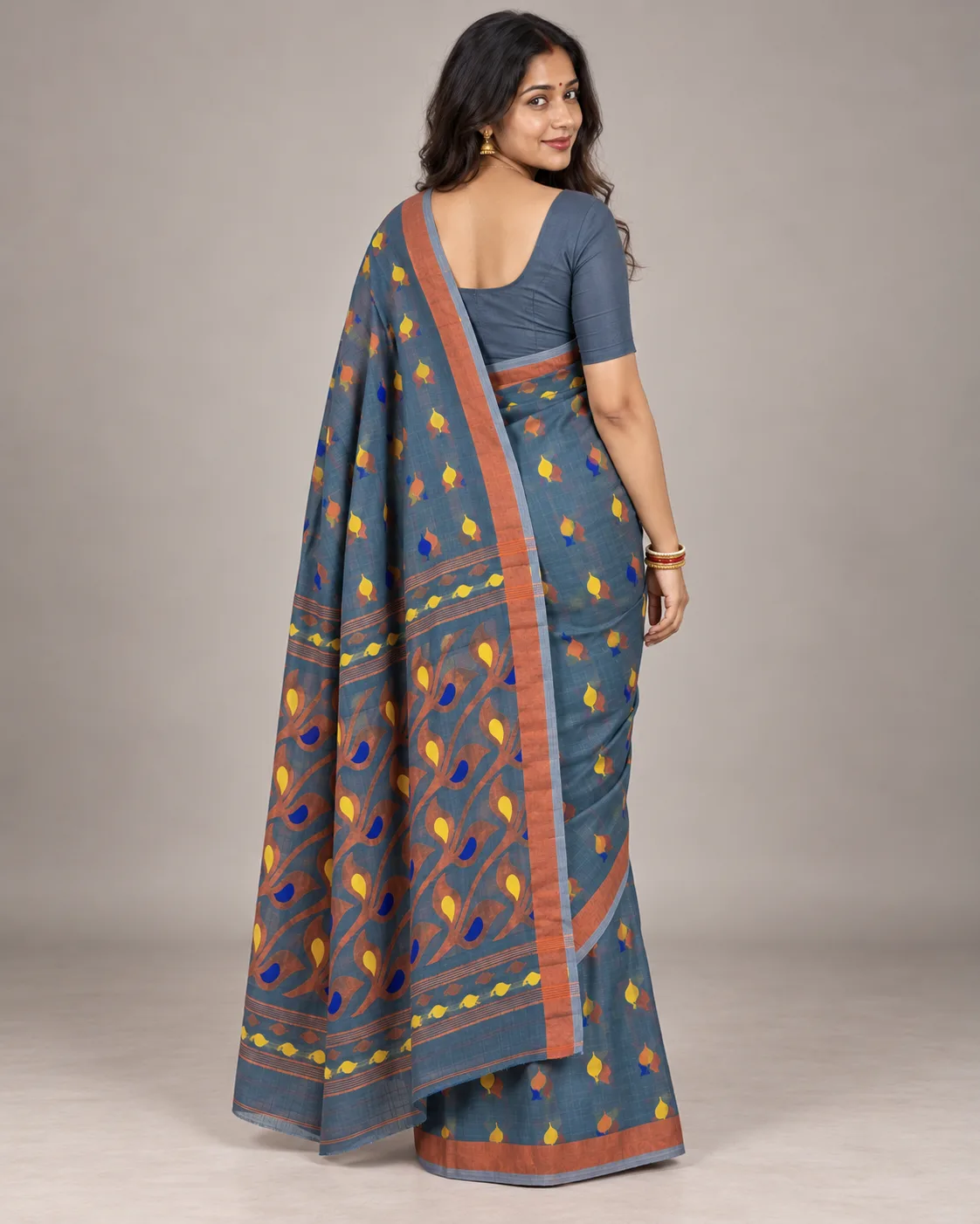 Handloom Mouchak Blue Saree Shantipur Handwoven Saree