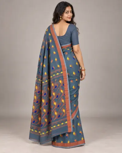 Handloom Mouchak Blue Saree Shantipur Handwoven Saree