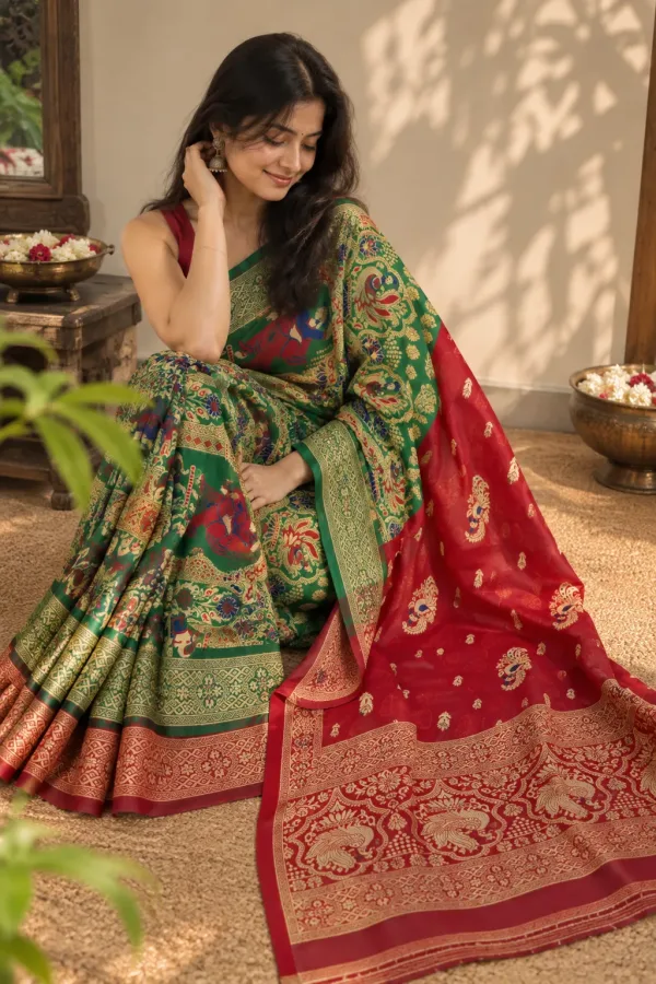 Kanji Banan Red Silk Saree