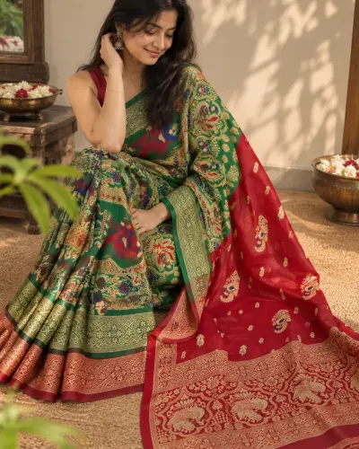 Kanji Banan Red Silk Saree