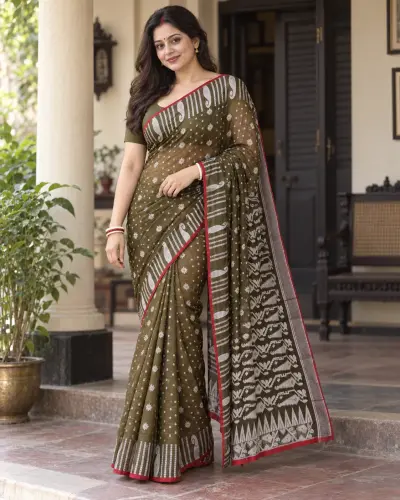 Floral Green Saree