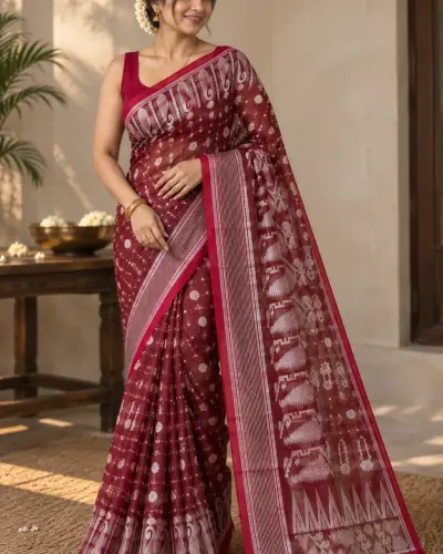 Floral Wine Red Saree