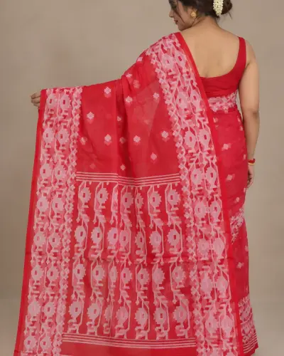 Muslin Trending Red Saree