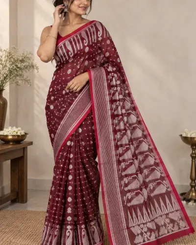 Floral Wine Red Saree