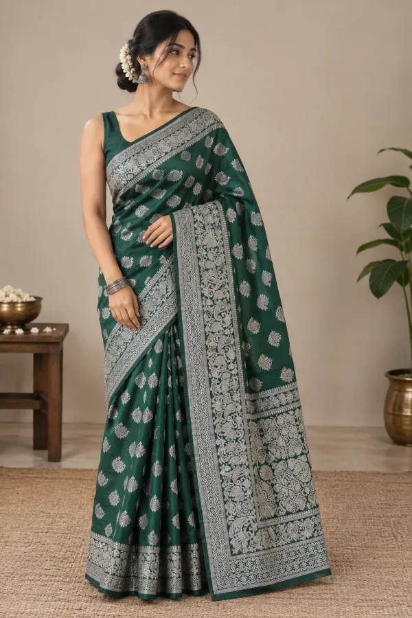 Jamdani Silk Green Saree