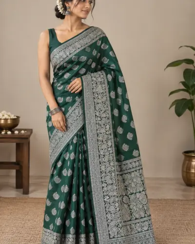 Jamdani Silk Green Saree