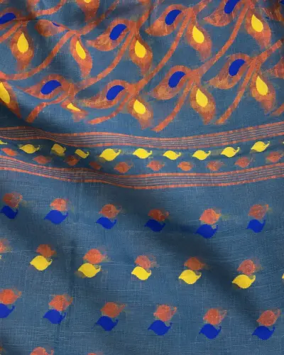 Handloom Mouchak Blue Saree Shantipur Handwoven Saree