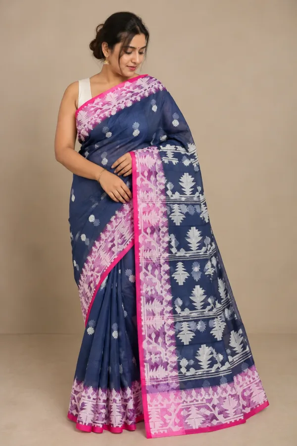 Muslin Trending Blue Pink Saree