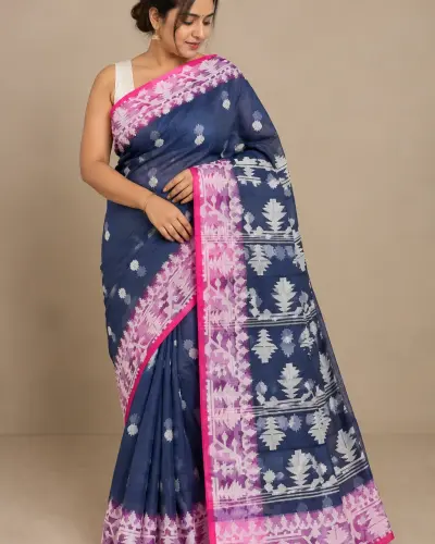 Muslin Trending Blue Pink Saree