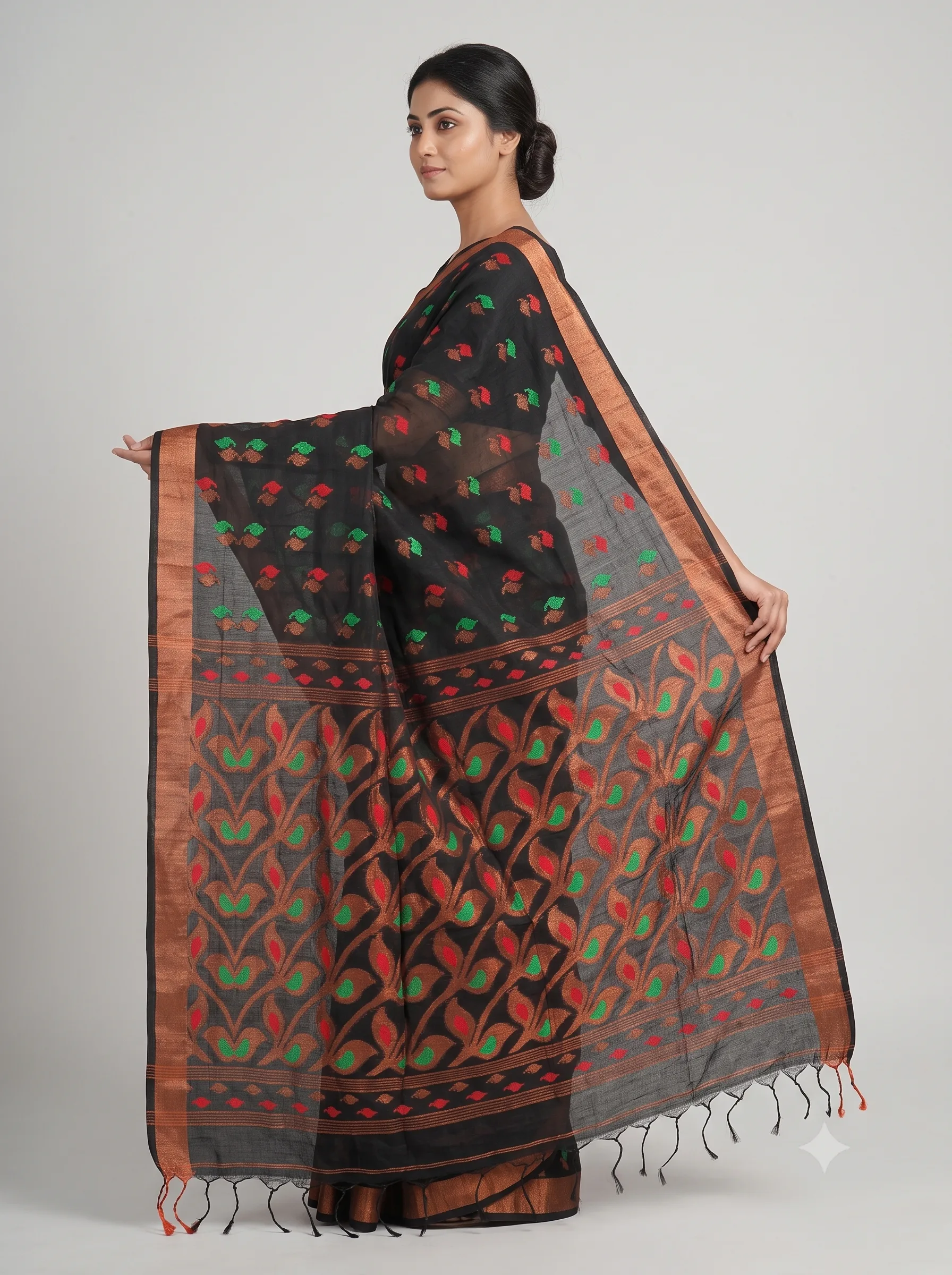 Handloom Mouchak Black Saree