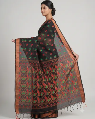 Handloom Mouchak Black Saree