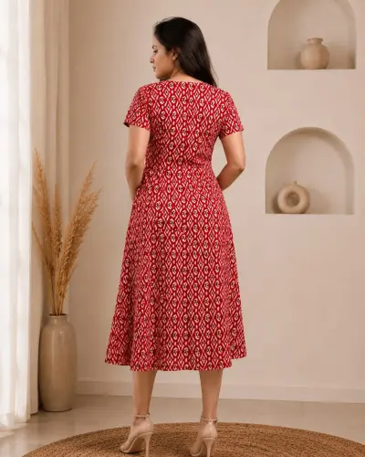 Kalamkari Print Pure Cotton Dress With Large Pockets both side