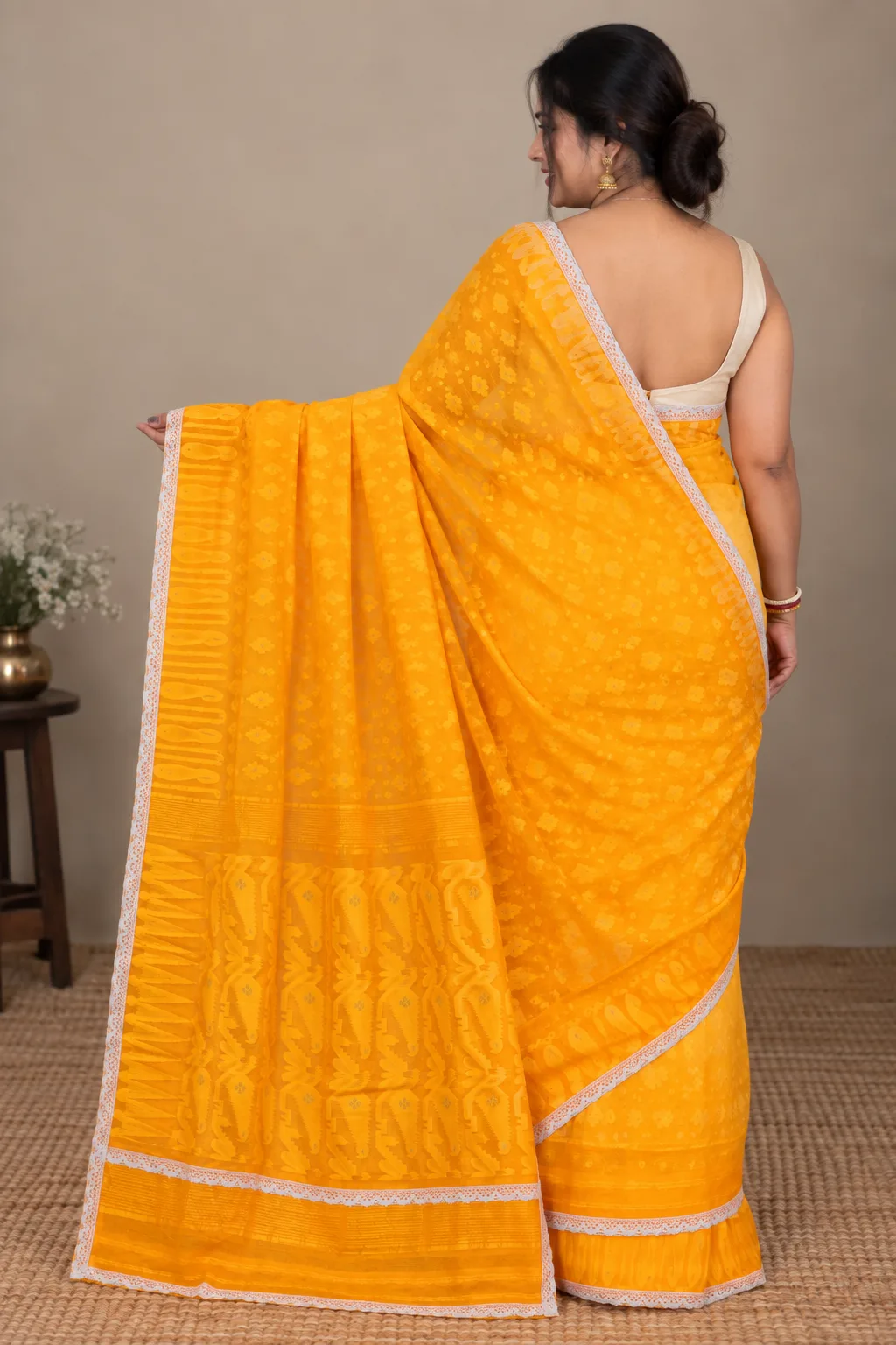 Customised Achal Yellow Saree