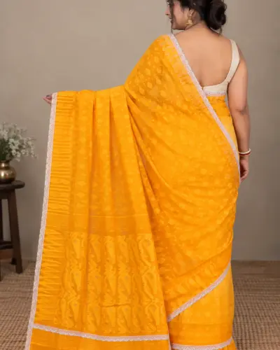 Customised Achal Yellow Saree