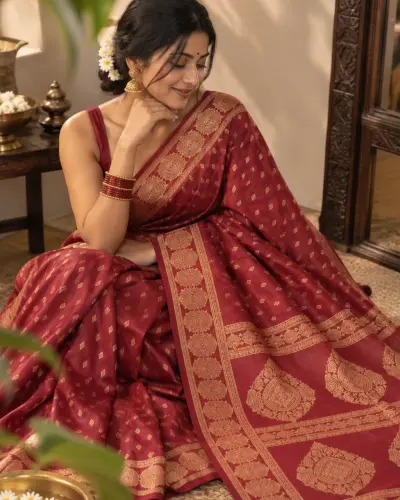 Jamdani Silk Maroon Saree
