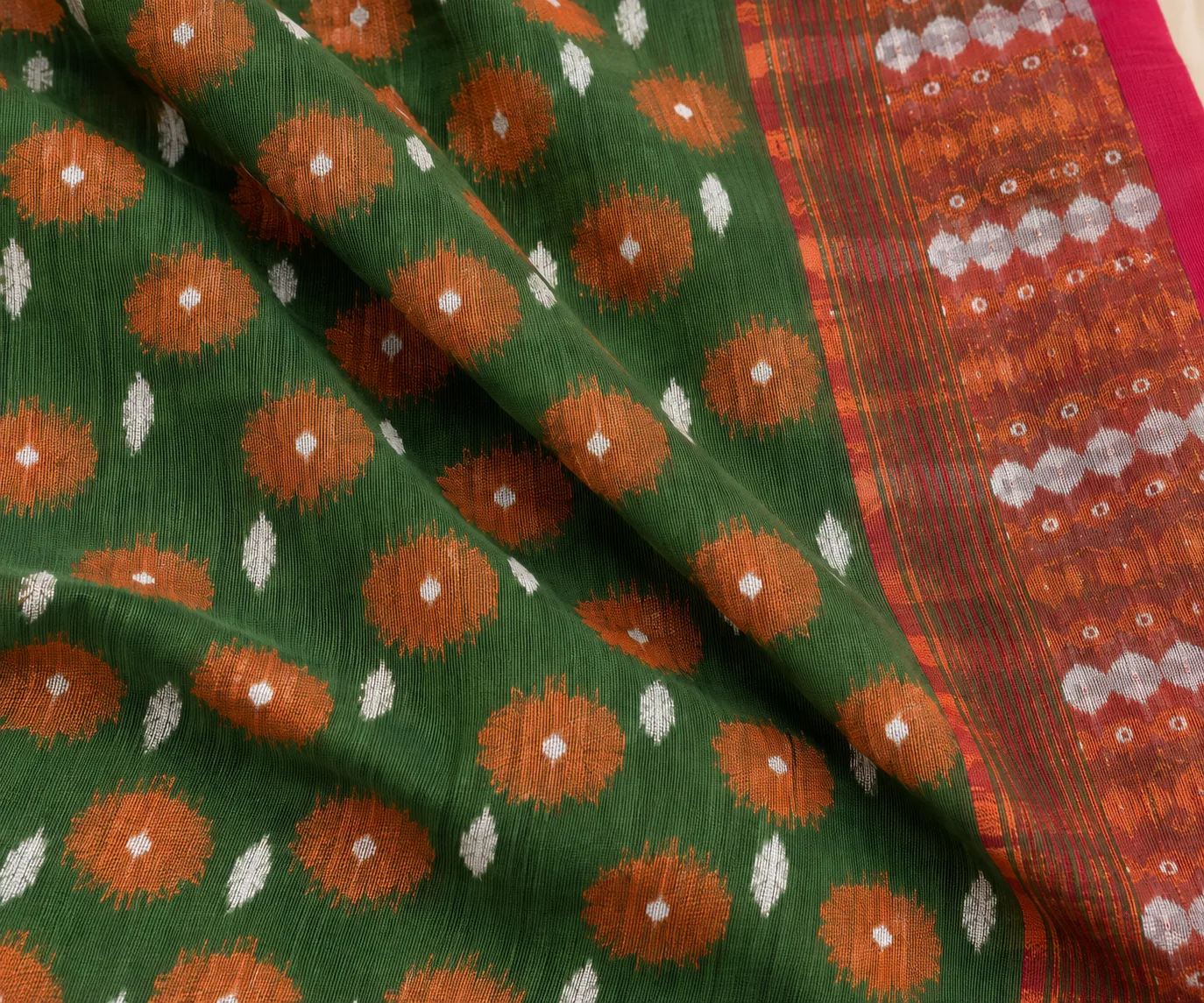 Handloom Flower Green Saree