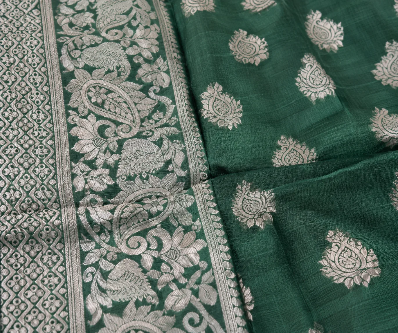 Jamdani Silk Green Saree