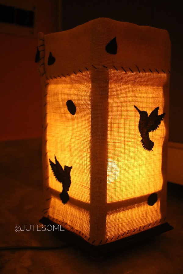 Jute Lamp with Bird Silhoutte Applique