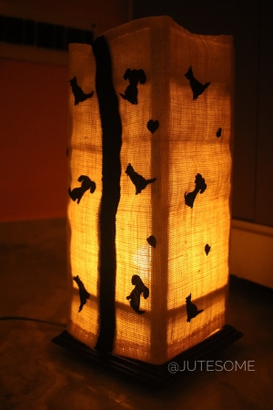 Jute Lamp with Dogs Silhoutte Applique