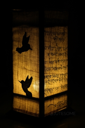 Jute Lamp with Bird Silhoutte Applique and Poetry with Acrylic color