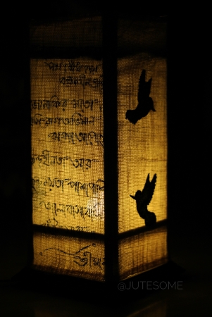 Jute Lamp with Bird Silhoutte Applique and Poetry with Acrylic color