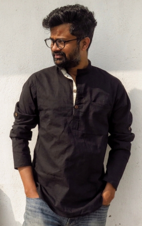 DhiMayu Men's pure cotton  Short Kurta Black