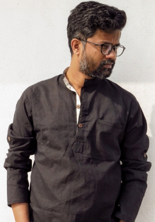 DhiMayu Men's pure cotton  Short Kurta Black