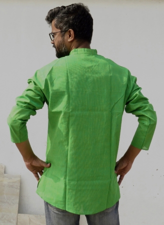 DhiMayu Men's pure cotton Short Kurta Green