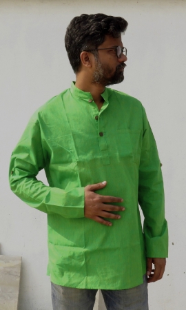 DhiMayu Men's pure cotton Short Kurta Green