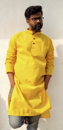 DhiMayu Men's pure cotton Long Kurta Yellow