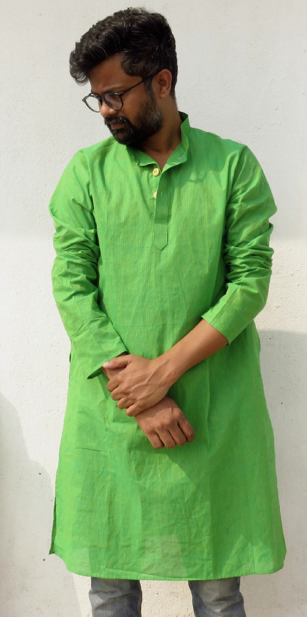 DhiMayu Men's pure cotton Long Kurta Green