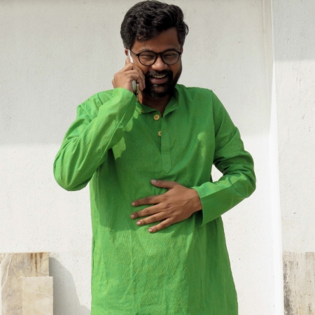 DhiMayu Men's pure cotton Long Kurta Green