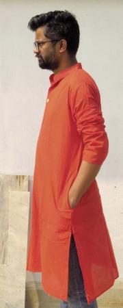 DhiMayu Men's pure cotton Long Kurta Rust Red