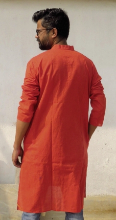 DhiMayu Men's pure cotton Long Kurta Rust Red