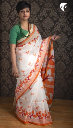Orange Leaf handloom cotton saree