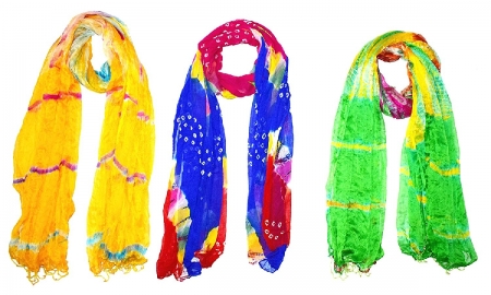 Jaipuri (Rajasthani) Handprinted Tie-Dyed Shibori Pattern Silk mix Chiffon Dupatta