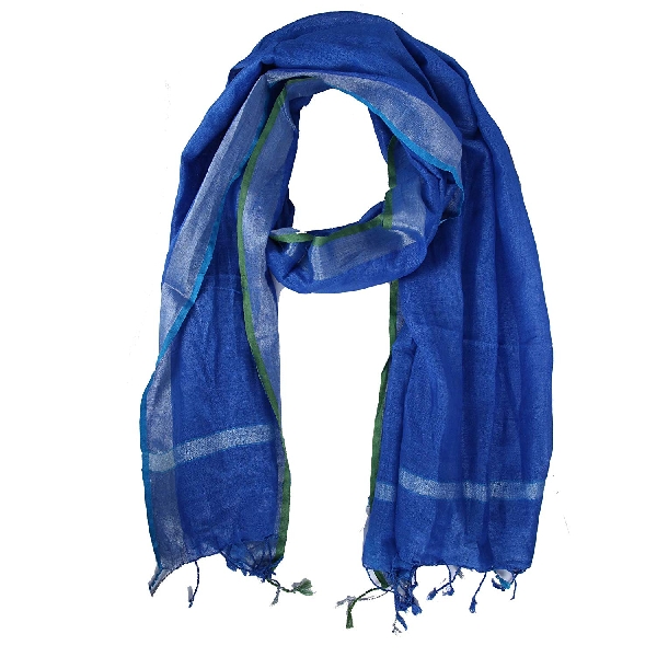 swatika Women's Bhagalpuri Ganga Jamuna Blue (Green - Blue Border) coloured Linen Plain Handloom Dupatta D9APML55