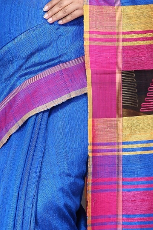 Swatika Ethnic Indian Bhagalpuri women's Handloom Blue Colour Pure Tusser Ghicha Dupion Silk Saree/Sari with an unstitched Blouse Piece