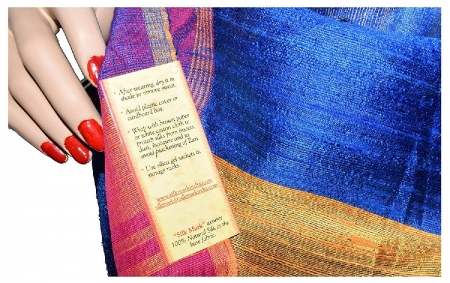 Swatika Ethnic Indian Bhagalpuri women's Handloom Blue Colour Pure Tusser Ghicha Dupion Silk Saree/Sari with an unstitched Blouse Piece