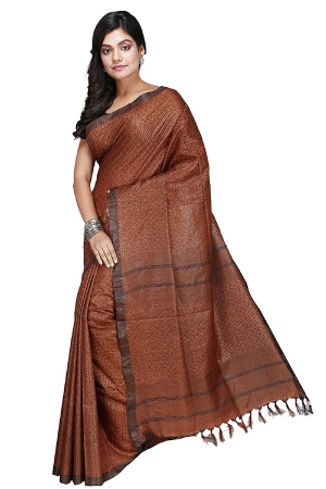 Swatika Ethnic Indian Bhagalpuri Handloom All Over Black Thread Woven Design Brown Colored Cotton Silk Saree/Sari with an unstitched Blouse Piece Model No - S9OTRD107