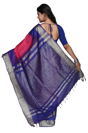 Swatika Ethnic Indian Bhagalpuri Handloom Zari Temple Pink-Blue Colored Mix Silk Saree/Sari with an unstitched Blouse Piece Model No - S9OTJJ025