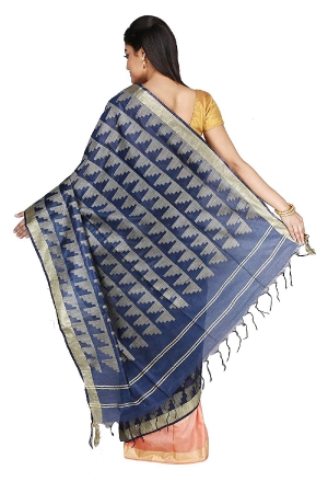 Swatika Ethnic Indian Bhagalpuri Handloom Peach - Blue Colored Art Silk Saree/Sari with an unstitched Blouse Piece Model No -S9FBJJ38