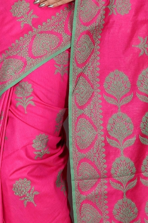 Swatika Ethnic Indian Bhagalpuri Handloom Jacquard Pink Colored Cotton Silk Saree/Sari with an unstitched Blouse Piece Model No -S9AUJJ42