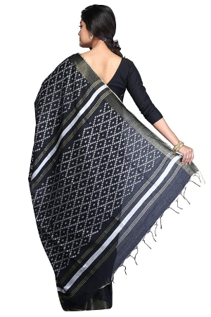 Ethnic Indian Bhagalpuri women's Handloom Black Colour Cotton Silk Saree/Sari with an unstitched Blouse Piece