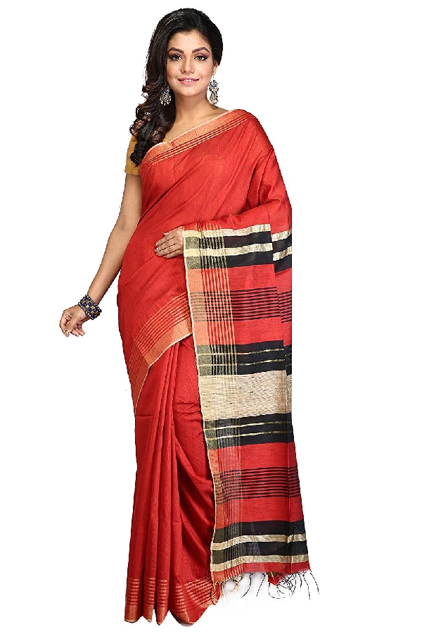 swatika Ethnic Indian Bhagalpuri Handloom Red color Cotton Silk Saree with an unstitched Blouse Piece Model No - MS18JY24