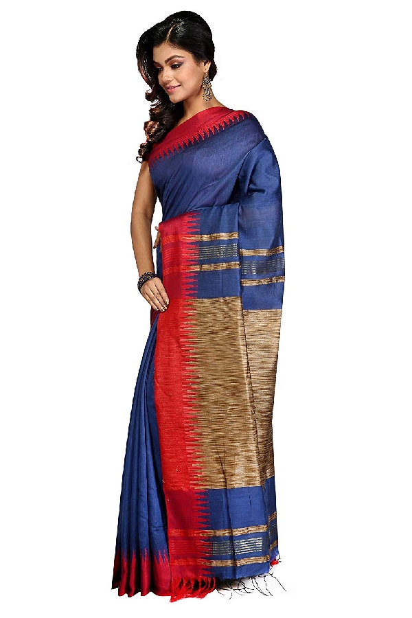 swatika Bhagalpuri Handloom Women's Blue Coloured Cotton Silk Saree with an unstitched Blouse Piece