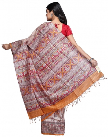 Swatika Ethnic Indian Bhagalpuri Handloom Brown Color Tussar Ghicha Silk Saree/Sari with an unstitched Blouse Piece Model No - S8AUMJ001