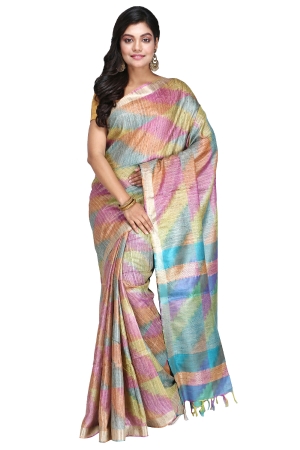 Swatika Ethnic Indian Bhagalpuri Handloom Ikkat Woven Design multicolor Colored Tussar Silk Saree/Sari with an unstitched Blouse Piece Model No - S9OTRD038