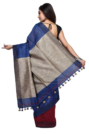 swatika Ethnic Indian Bhagalpuri women's Handloom Katia Aanchal Blue color Linen Saree/Sari with an unstitched Blouse